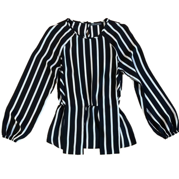Beautiful Sheer Black and White Striped Blouse by Suzy Shier Size XS - Picture 2 of 7